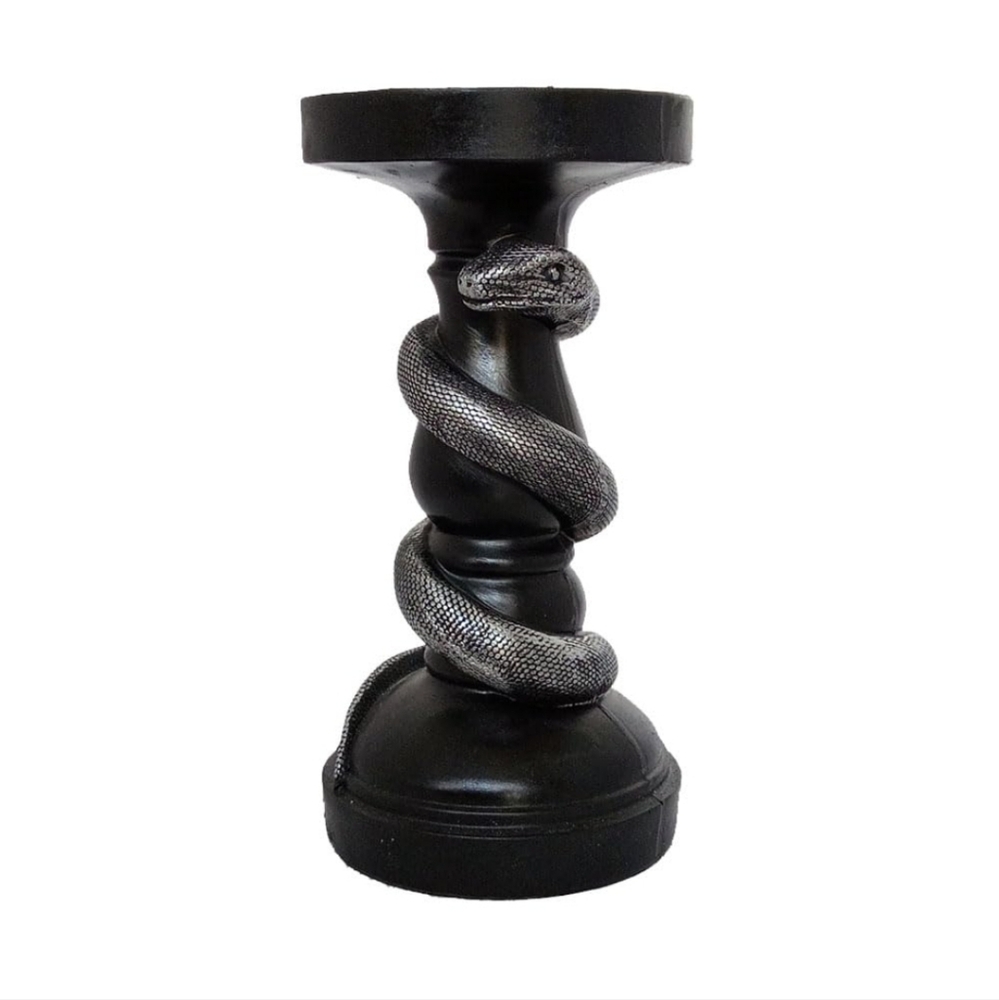 Snake Candle Holder Gothic Halloween Decor Black & Silver
